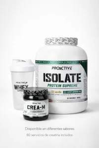 COMBO PROTEÍNA ISOLATE WHEY 4LB + CREATINA CREA-M CON SHAKER GRATIS – GANANCIA MUSCULAR Y RECUPERACIÓN 1