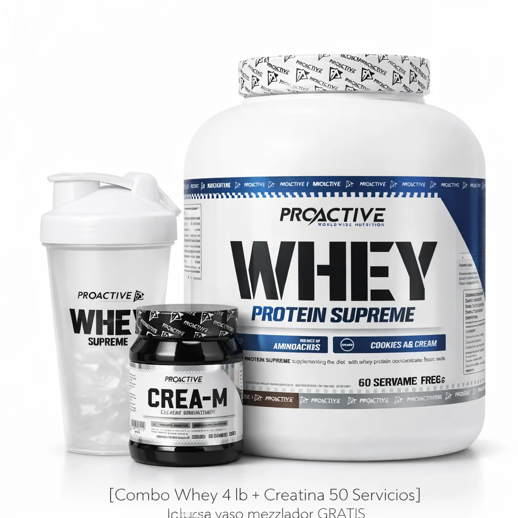 COMBO PROTEÍNA WHEY 4 LB + CREATINA MONOHIDRATADA 50 SERVICIOS CON SABOR | MASA MUSCULAR LIMPIA + VASO MEZCLADOR GRATIS 2