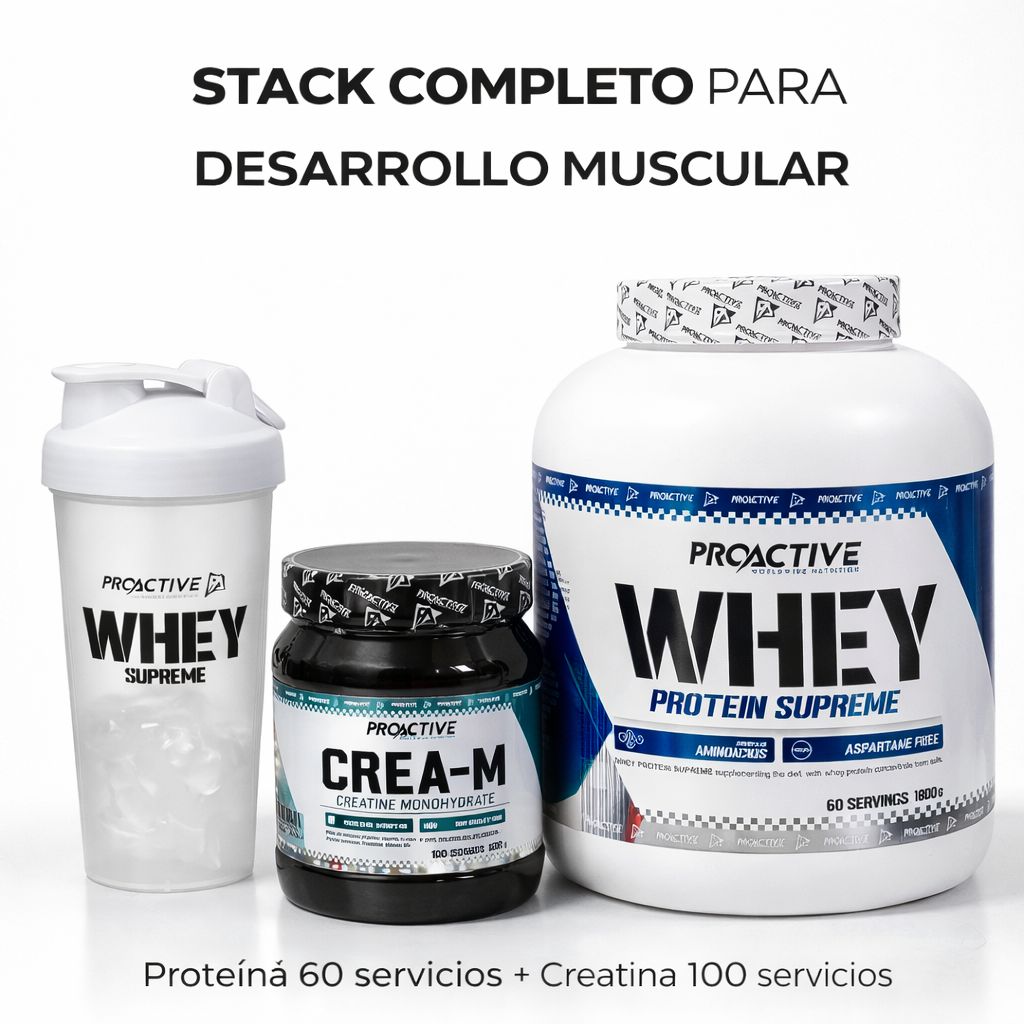 OFERTA PROACTIVE CREATINA MONOHIDRATADA 100 SERV + PROTEÍNA 100 % WHEY 4 LIBRAS 60 SERVICIOS  2