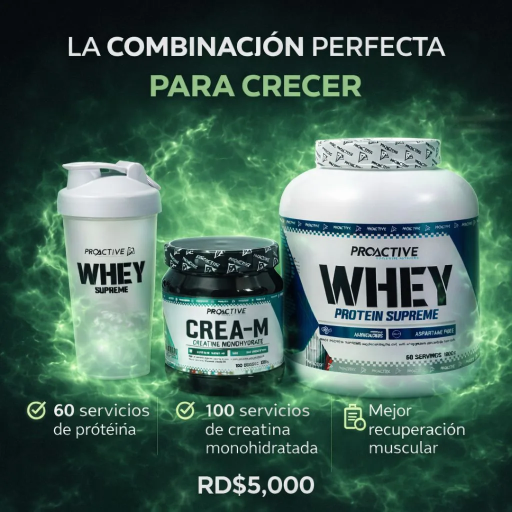 OFERTA PROACTIVE CREATINA MONOHIDRATADA 100 SERV + PROTEÍNA 100 % WHEY 4 LIBRAS 60 SERVICIOS  - Imagen 1